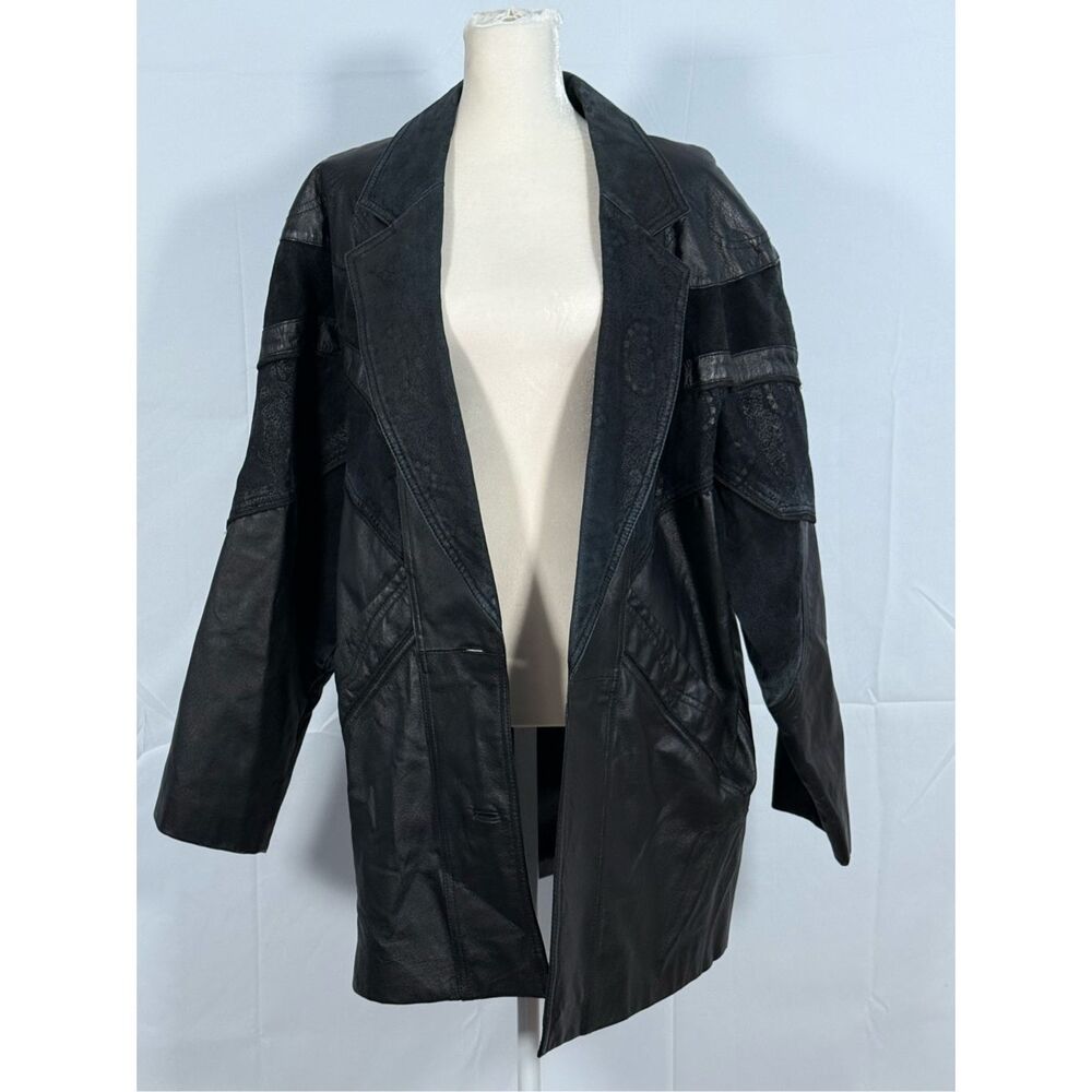Vintage‎ Preston & York Leather Jacket Womens M Black Lagenlook Festival 70s